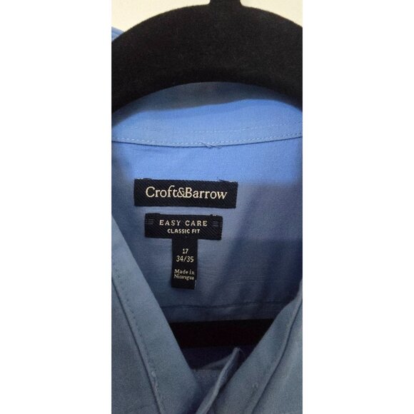 Mens Croft & Barrow Easy Care Classic Fit Blue Dress Shirt Size 17 34/35 - Picture 3 of 3
